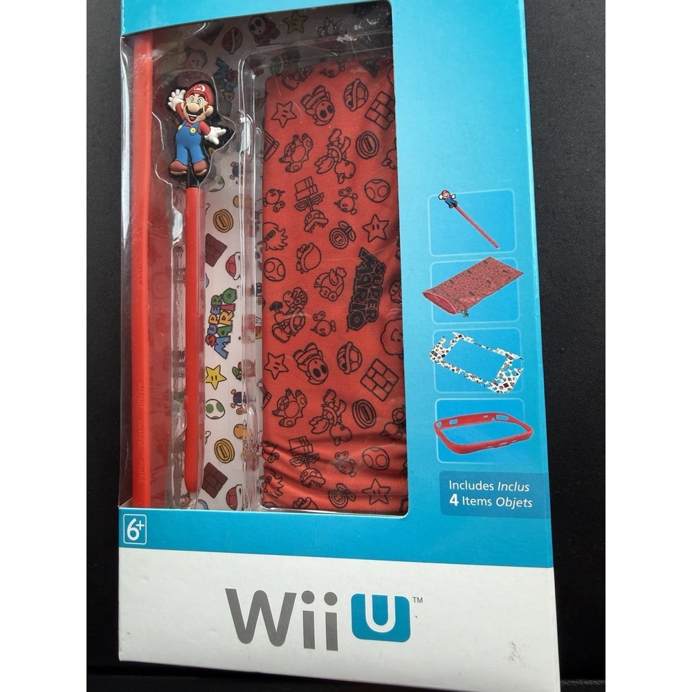 PowerA Nintendo Wii U Super Mario Console Skin Case Bumper Stylus‎ Kit NEW